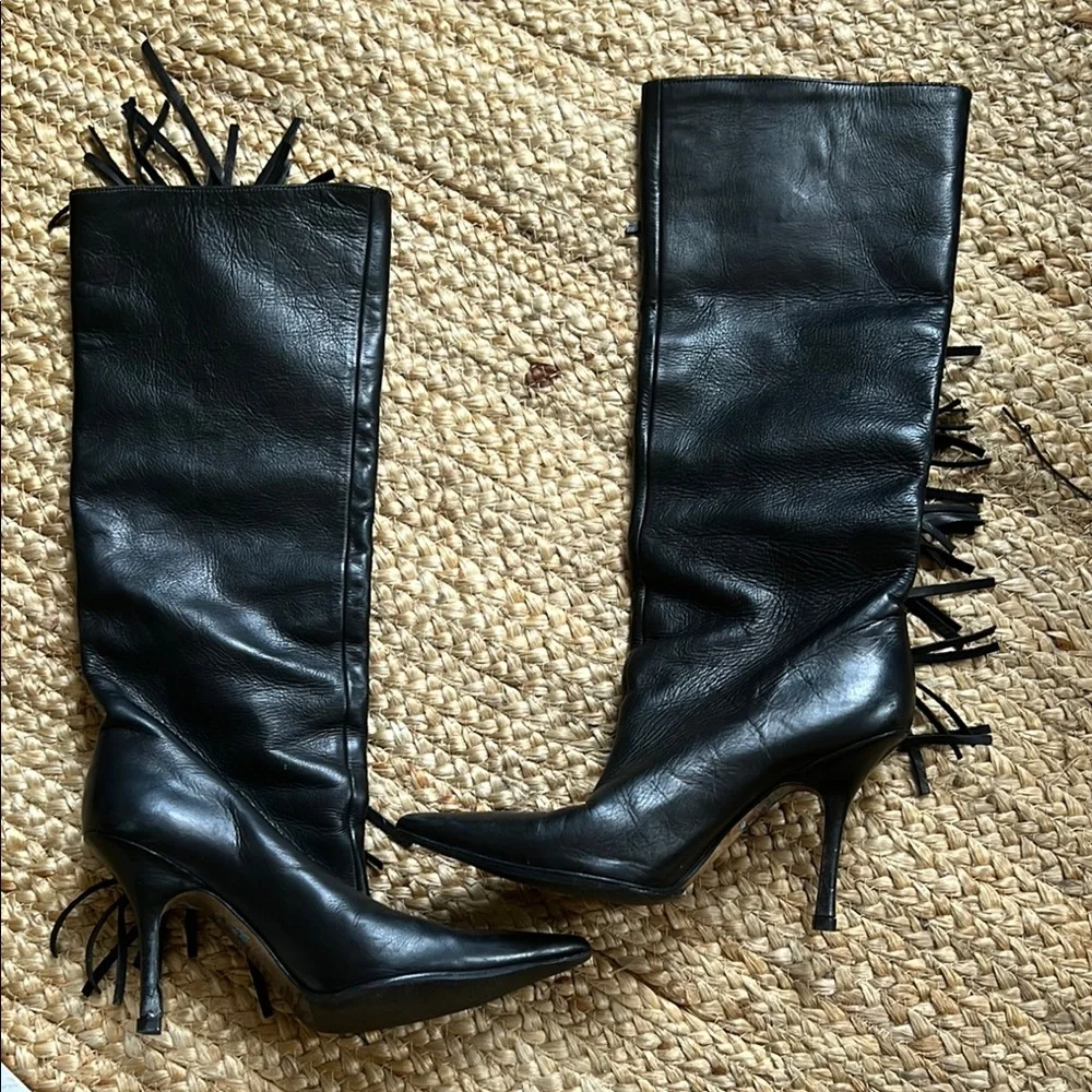 Jimmy Choo Black Fringe Heeled Boots - Picture 2 of 8